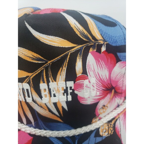 San Sun Vintage Sun Land Beef Co Hawaiian Print Snapback Hat Braided Cord NOS - Picture 3 of 14